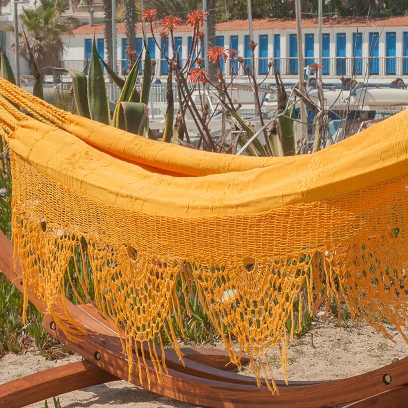 Colombian hammock handmade in San Jacinto, Colombia, yellow, cords