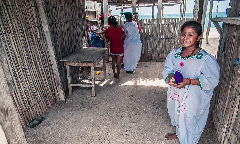 Wayuu girl in a traditional dress, Cabo de la Vela