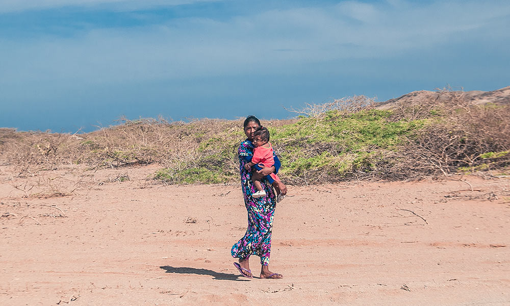 A Wayuu mother with her child, Cabo de la Vela, Playa Dorada